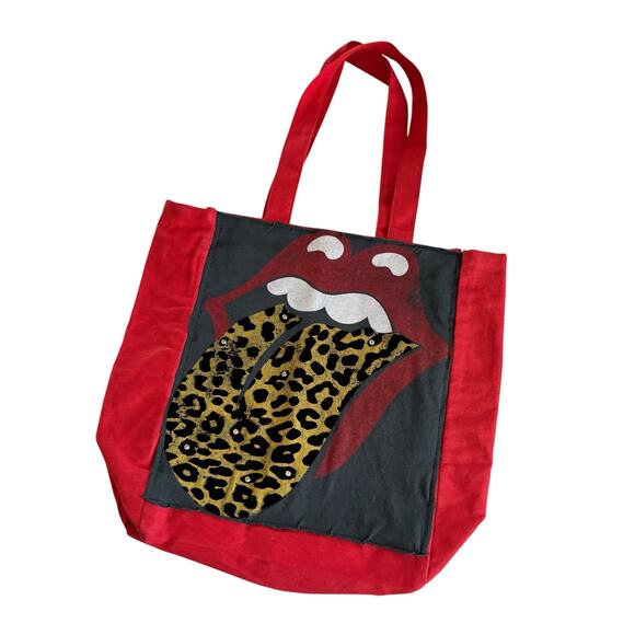 Via Penny Lane Reworked Apparel | The Rolling Stones Red Canvas Tote Bag OS - Picture 1 of 6